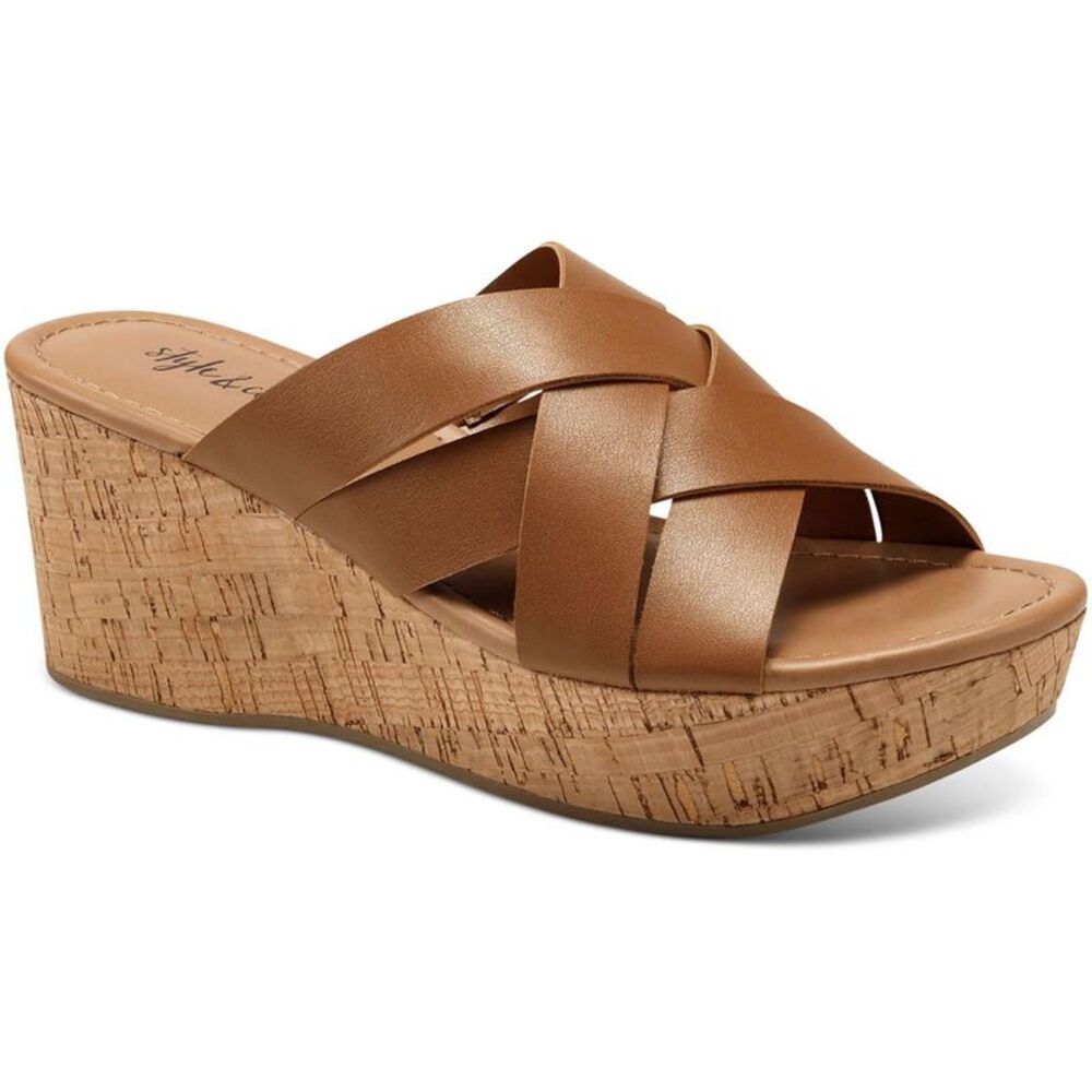 Style & Co. Womens VIOLETTE Tan Cork Open Toe Slip On Wedge Sandals Shoes NWT